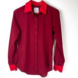 Rochelle Behrens The Shirt Button Front Blouse Two Tone Red Burgundy Size XS